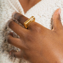 SIMONE RING - Gold Dome Statement Ring With Cubic Zirconia