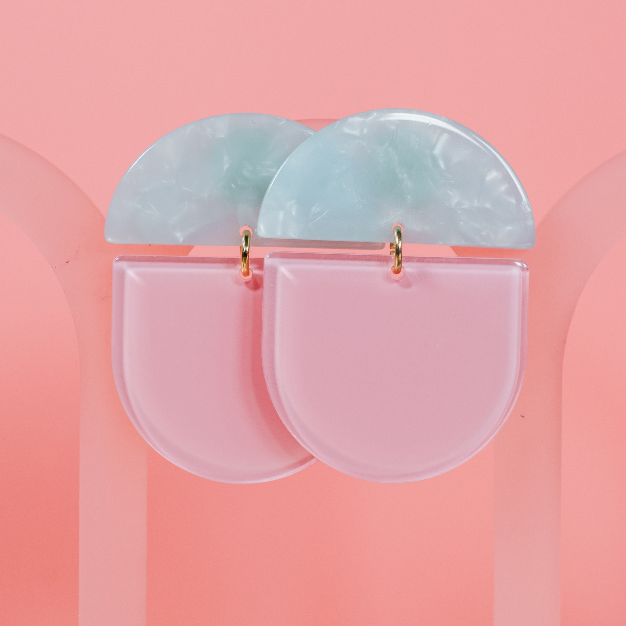 THE JACKIE - Light Blue and Soft Pink Colour Combo Statement Earrings