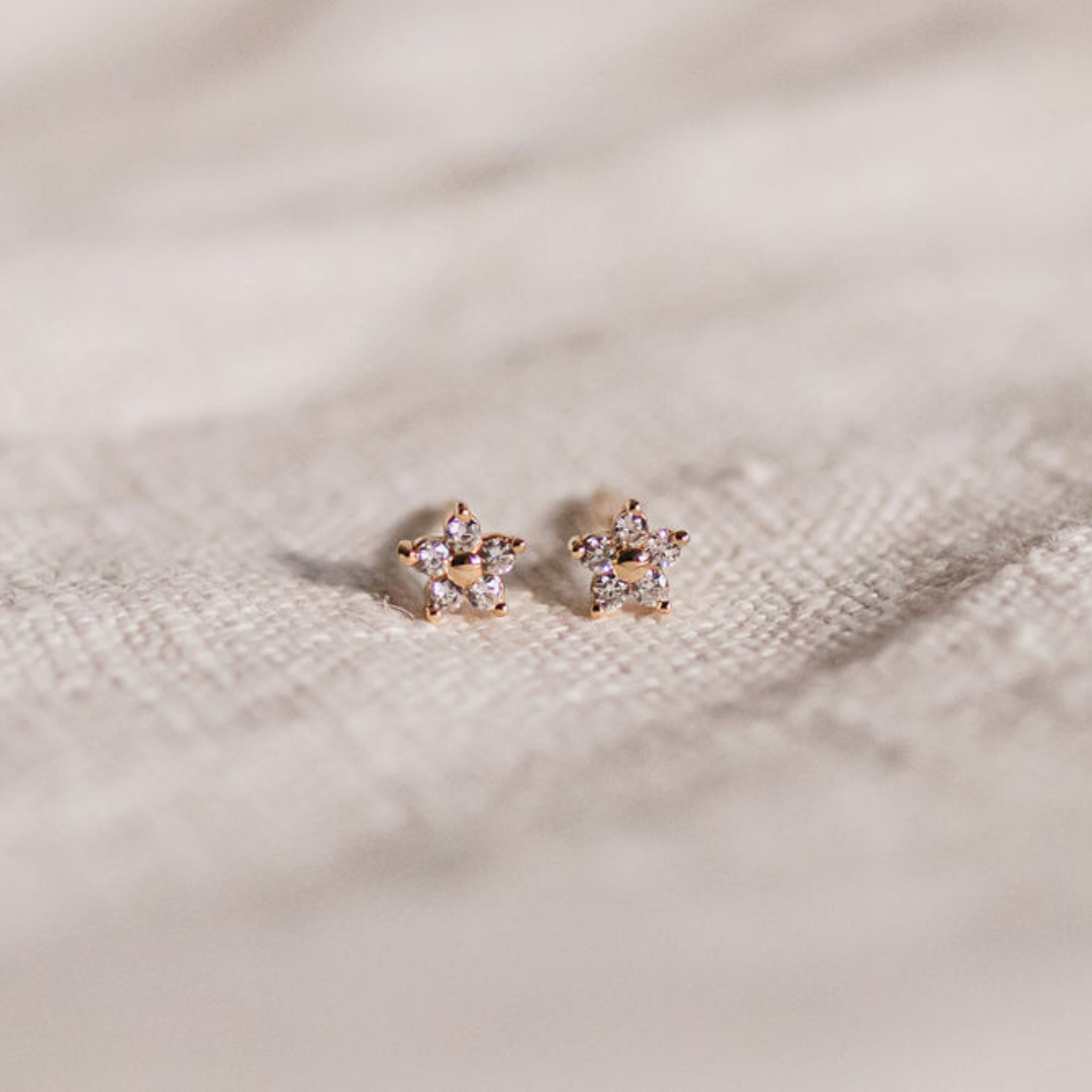 THE LACEY - Flower Shaped 18K Gold Plated Studs with Cubic Zirconia Detail