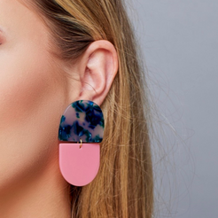 Pink, blue and green statement earring