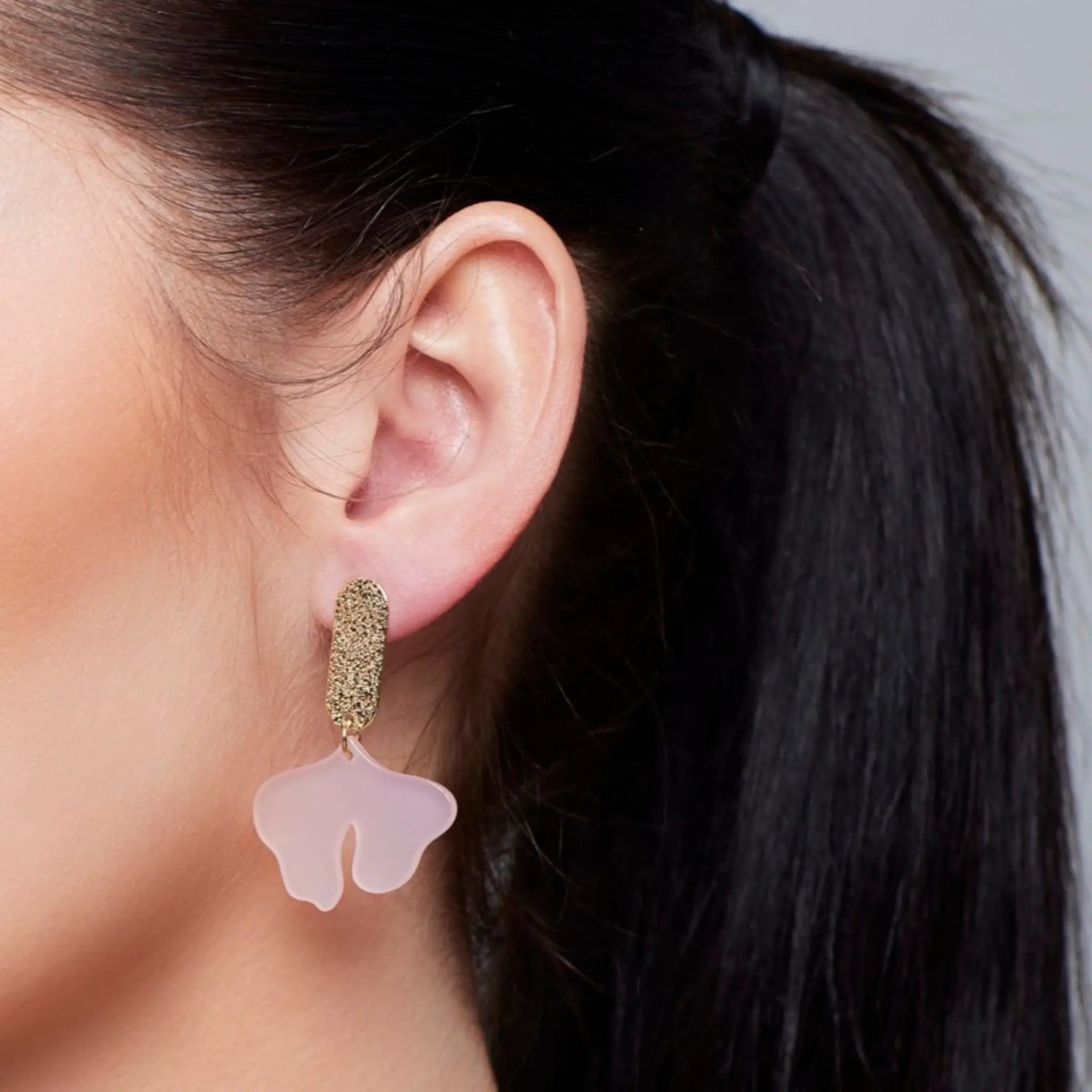 pink gingko leaf drop earring 