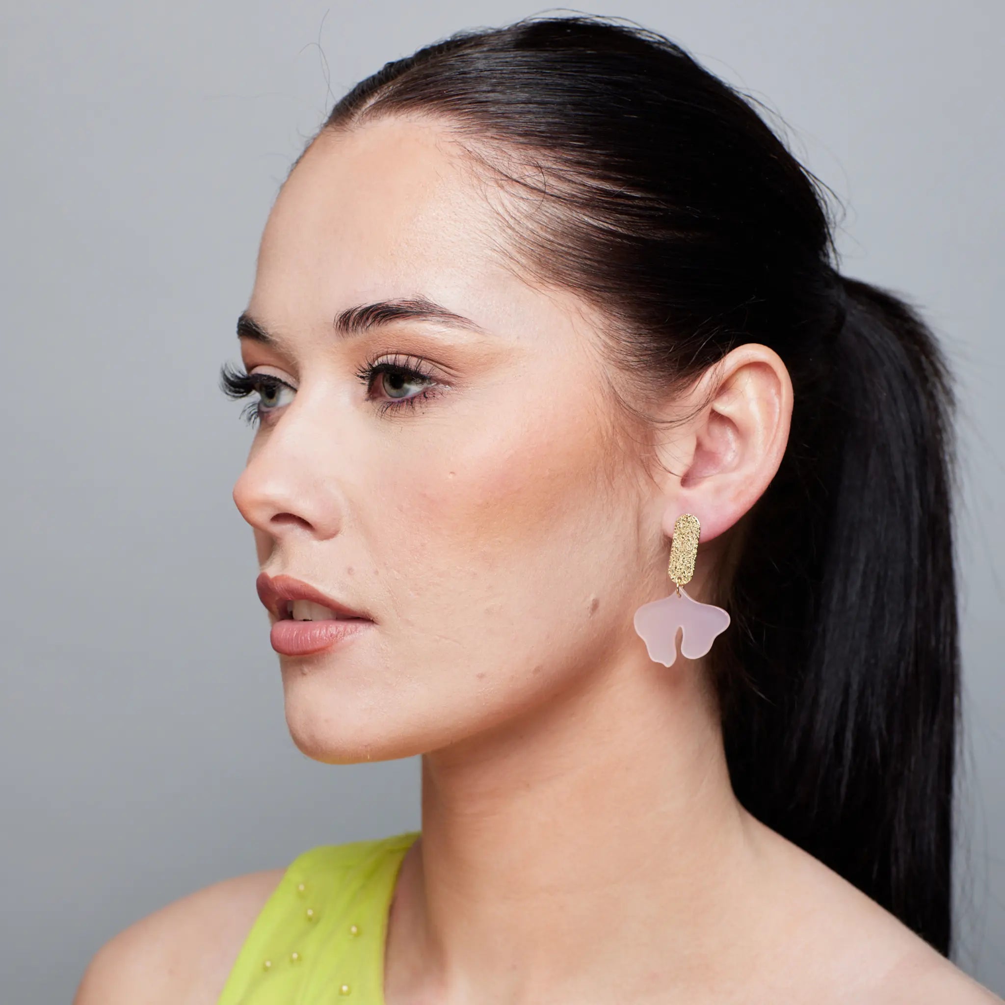 pink ginkgo leaf drop earring 