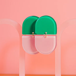 Pink and green geometric statement earring