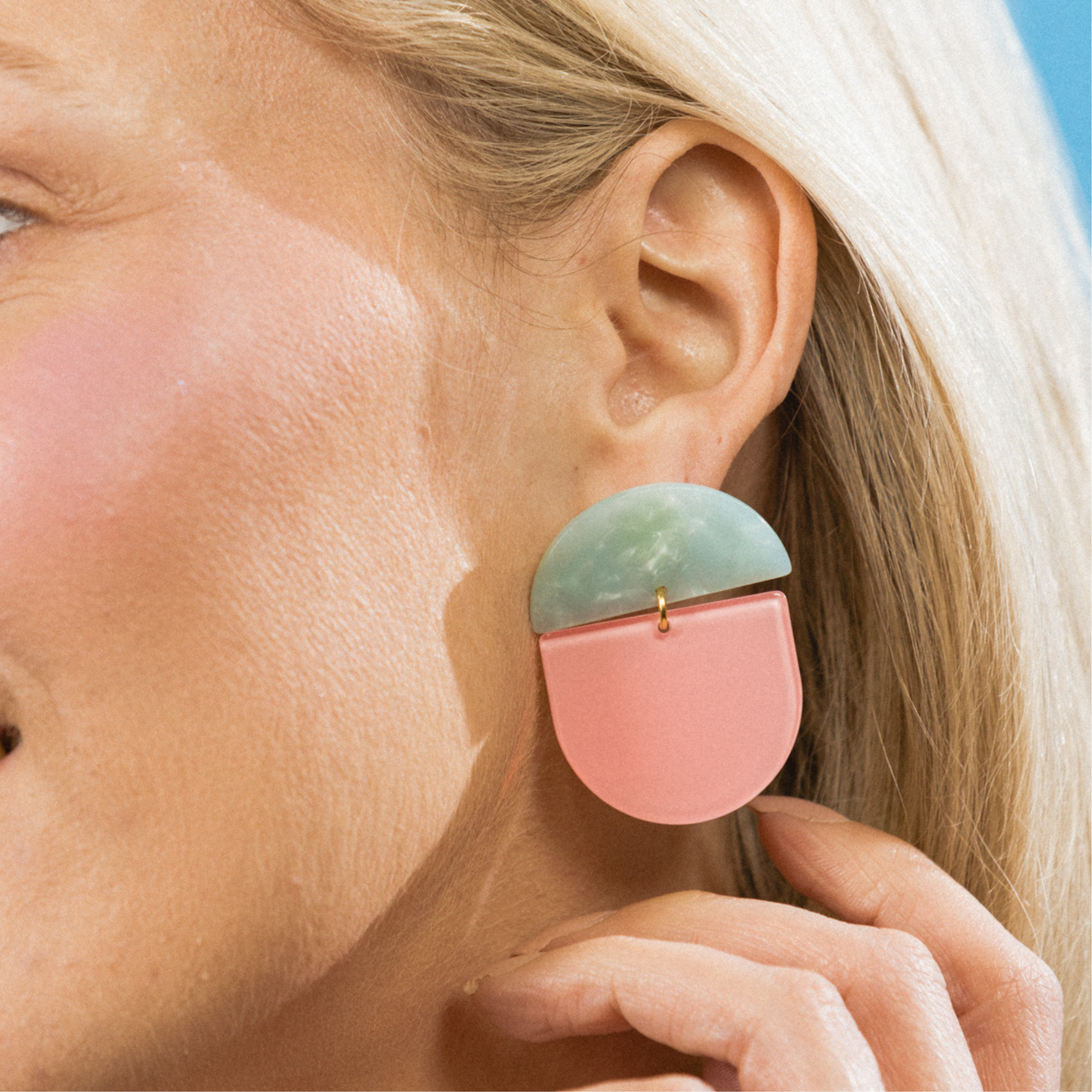 THE JACKIE - Light Blue and Soft Pink Colour Combo Statement Earrings