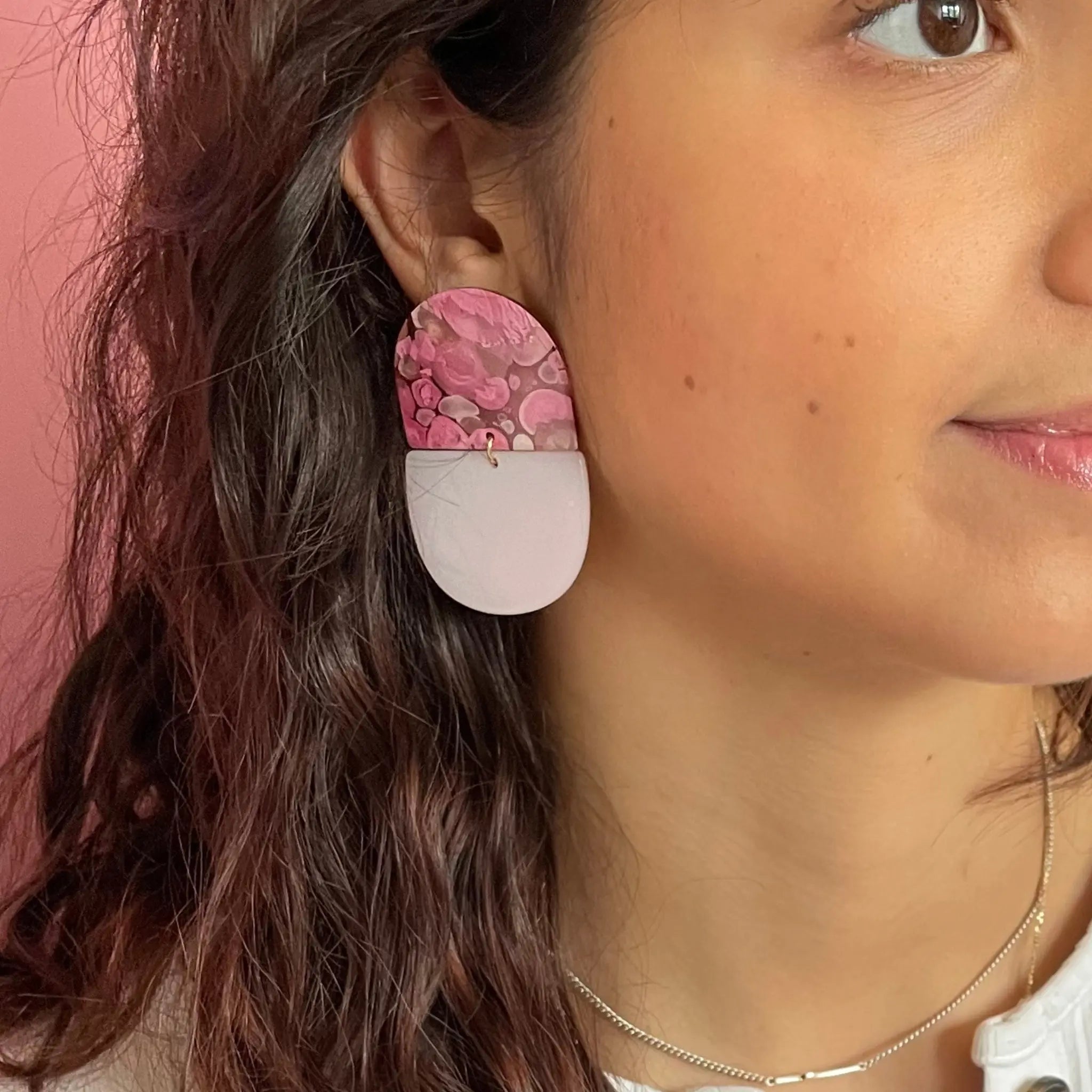 marbled pink geometric statement earrings 