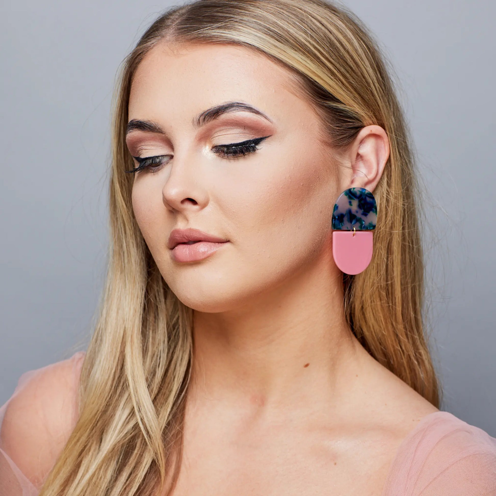 two toned geometric statement earrings 