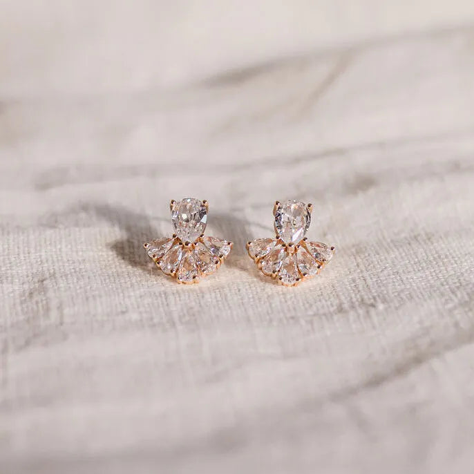 fan shaped crystal stud earring