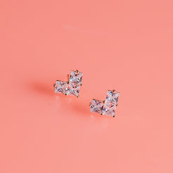 cz paved heart shaped stud earrings