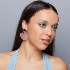 Fan shaped statement earrings in tortoiseshell and pink 