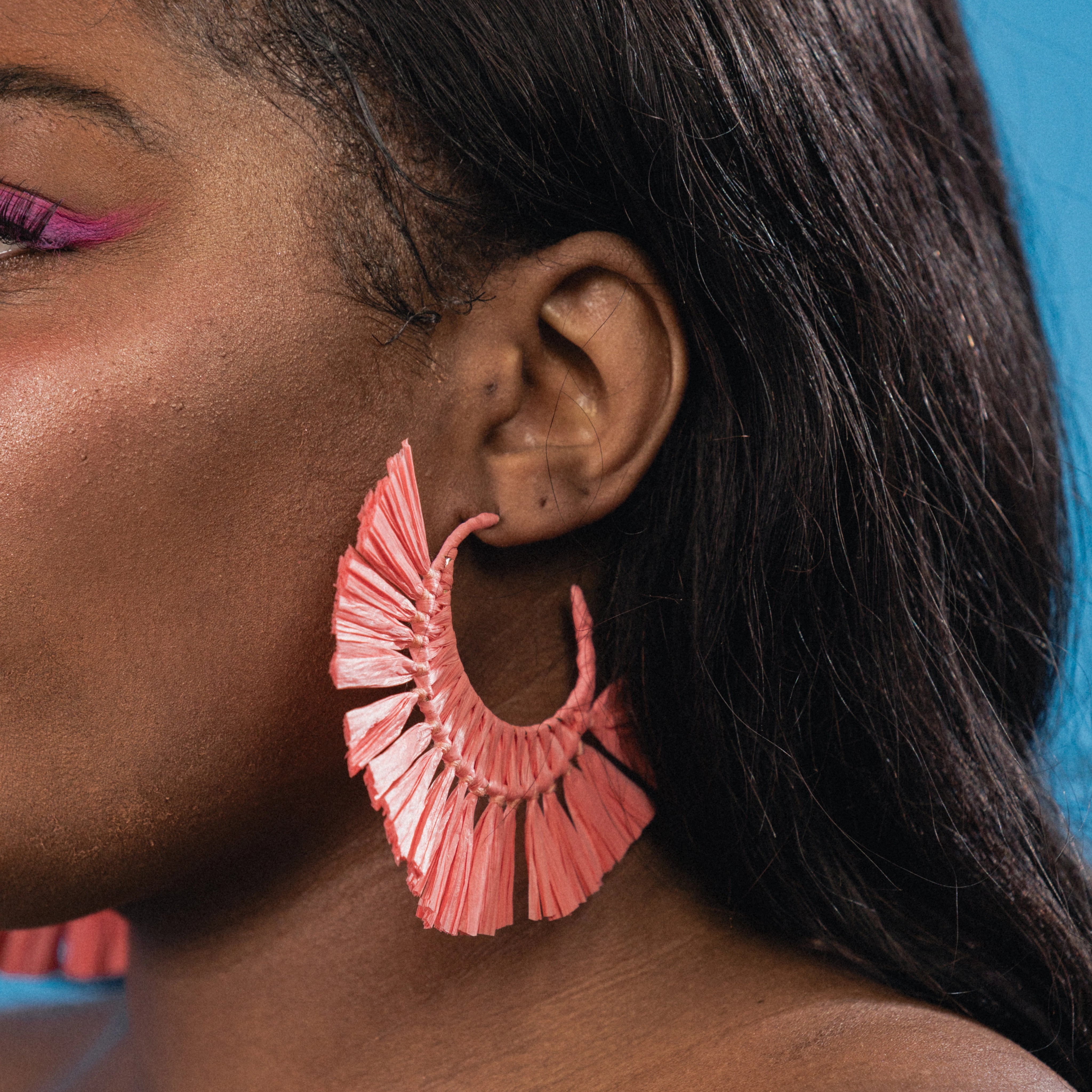 fan shaped raffia statement earrings