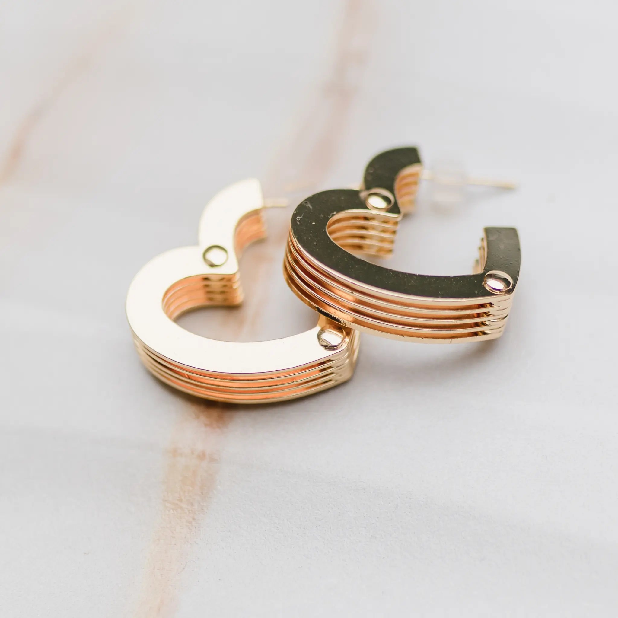 gold multilayer heart hoop earrings