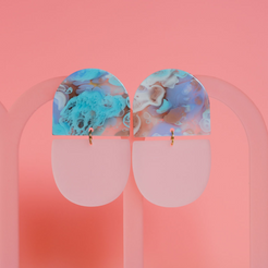 blue and pink statement earring