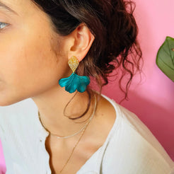 green gingko leaf statement earrings