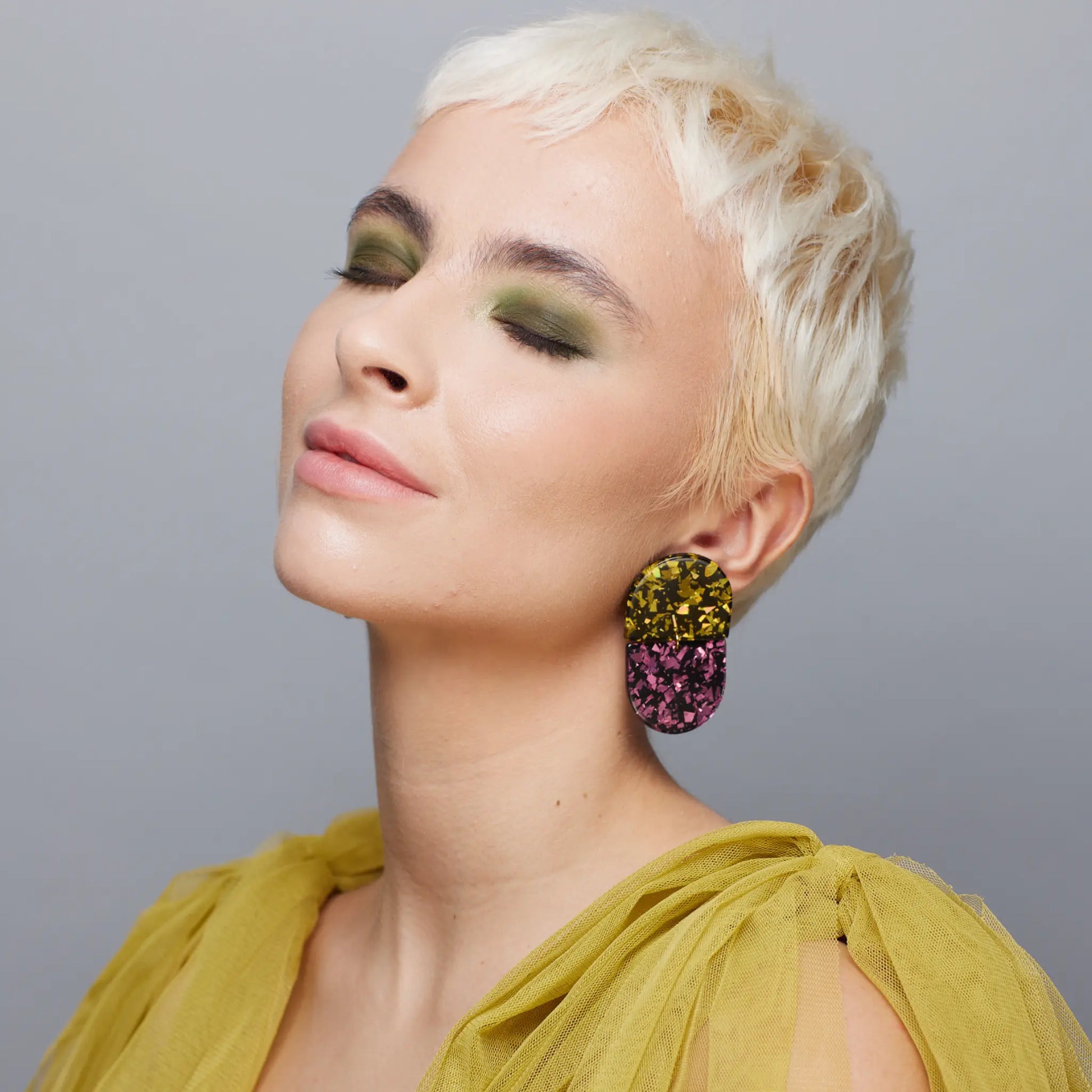 pink and gold sparkle statement earrings